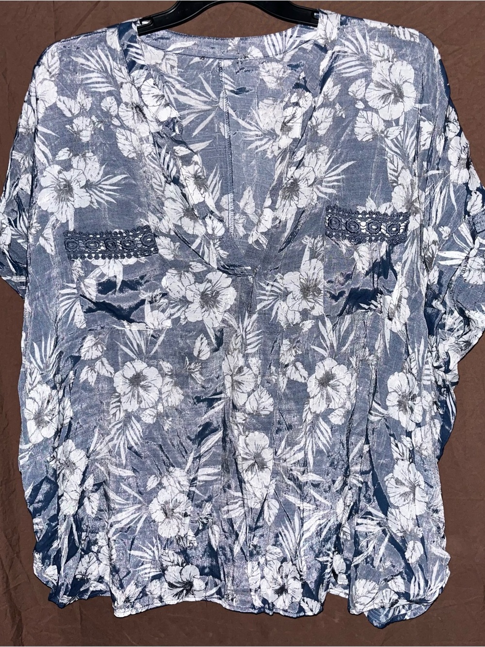 Blue Floral V-Neck Boho Top